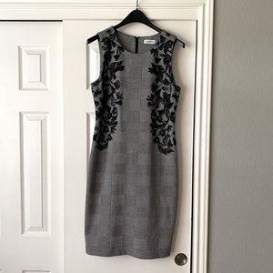 Calvin Klein Embroidered Glen Plaid Sheath Dress